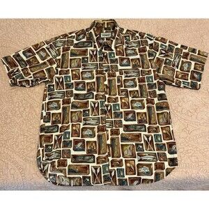 Straight Down Clothing Size Large Fishing Multi Color Button Shirt USA Made